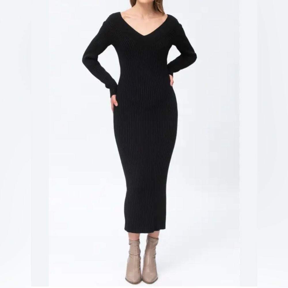 Tea n Rose Ribbed Black Maxi Dress
